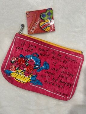 Sally Huss pouch zippered cosmetic bag pink floral print NWT 2007 Sun N Sand
